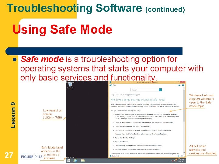 Troubleshooting Software (continued) Using Safe Mode Safe mode is a troubleshooting option for operating Troubleshooting Software (continued) Using Safe Mode Safe mode is a troubleshooting option for operating