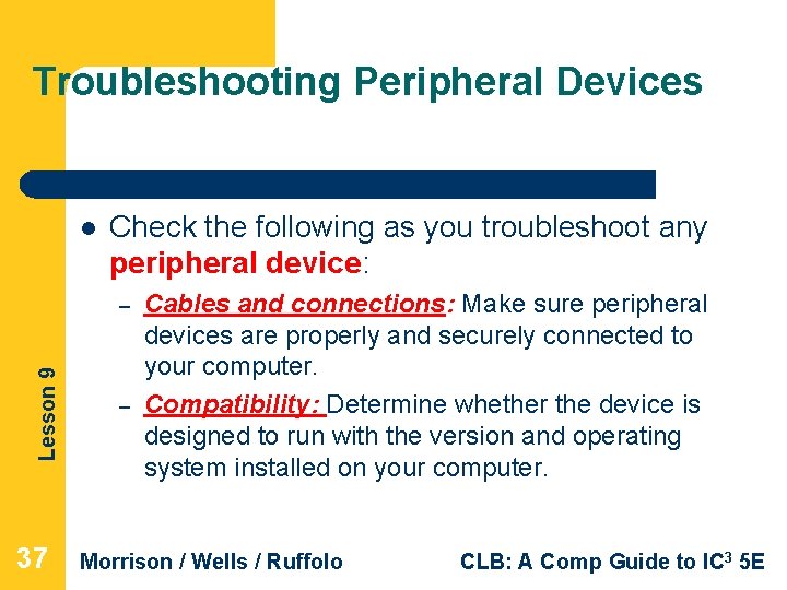 Troubleshooting Peripheral Devices l Check the following as you troubleshoot any peripheral device: Lesson