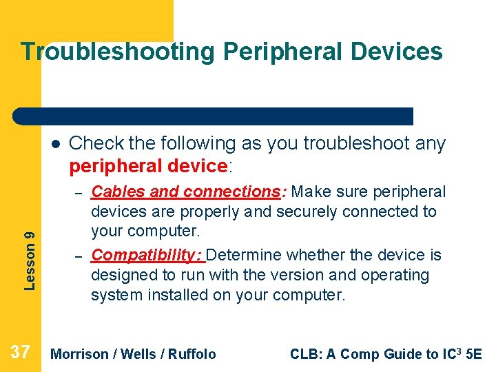 Troubleshooting Peripheral Devices l Check the following as you troubleshoot any peripheral device: Lesson Troubleshooting Peripheral Devices l Check the following as you troubleshoot any peripheral device: Lesson