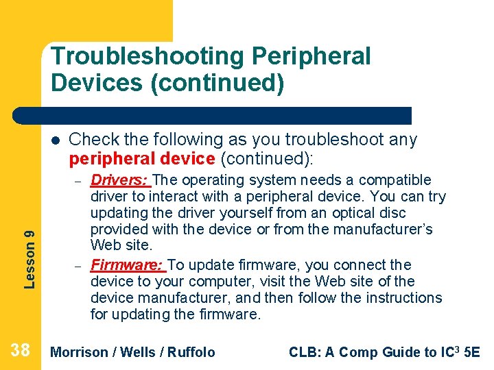 Troubleshooting Peripheral Devices (continued) l Check the following as you troubleshoot any peripheral device