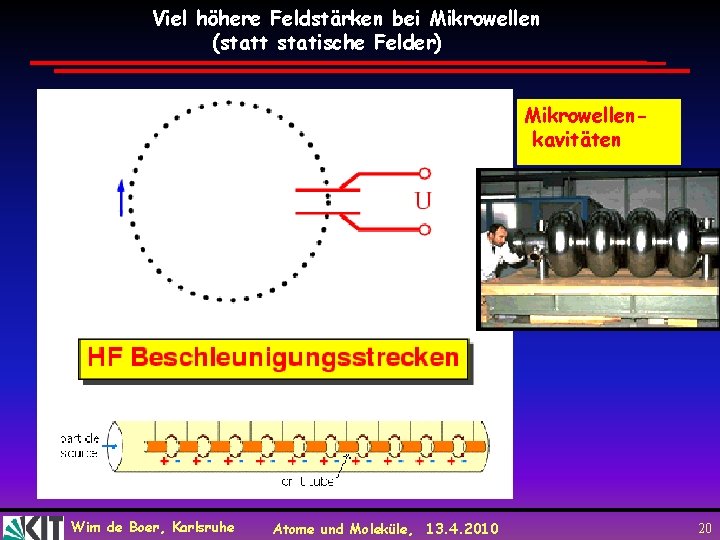 Viel höhere Feldstärken bei Mikrowellen (statt statische Felder) Mikrowellenkavitäten Wim de Boer, Karlsruhe Atome