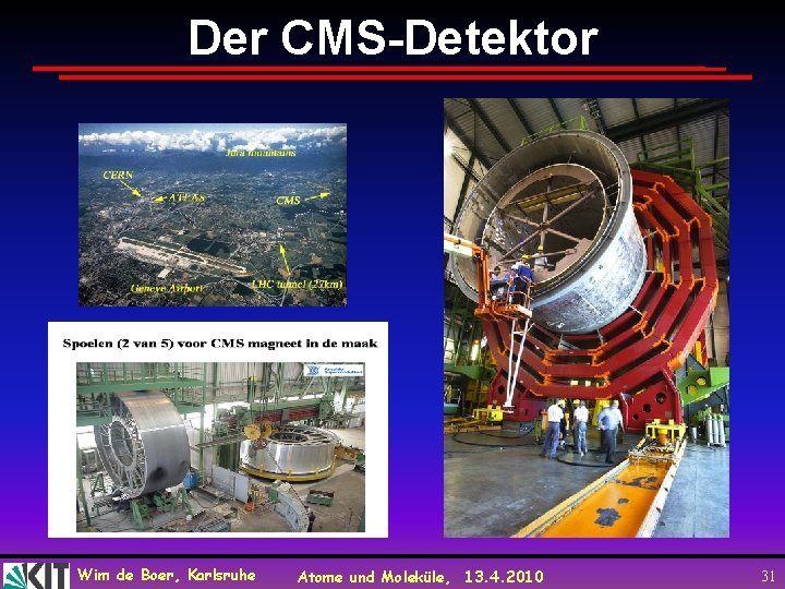 Der CMS-Detektor Wim de Boer, Karlsruhe Atome und Moleküle, 13. 4. 2010 31 