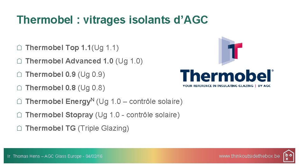 Thermobel : vitrages isolants d’AGC Thermobel Top 1. 1(Ug 1. 1) Thermobel Advanced 1.