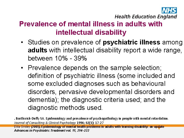 Prevalence of mental illness in adults with intellectual disability • Studies on prevalence of