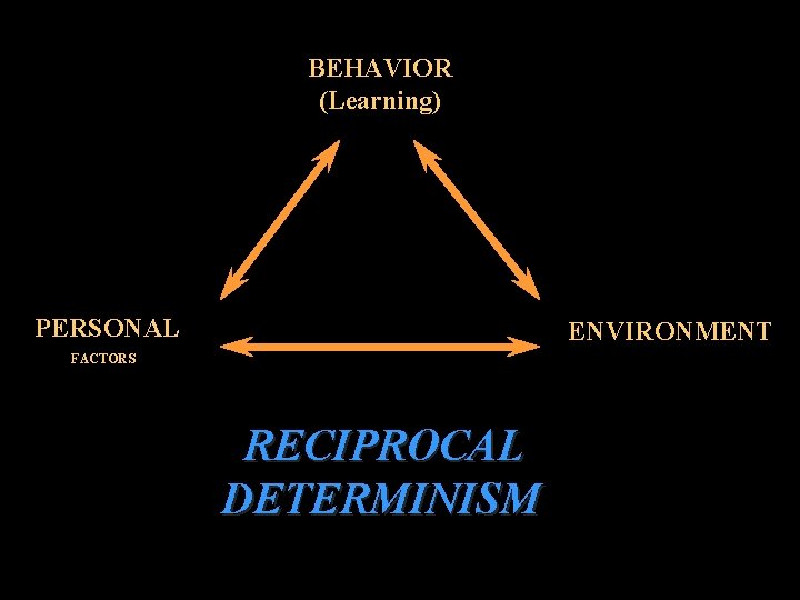 BEHAVIOR (Learning) PERSONAL ENVIRONMENT FACTORS RECIPROCAL DETERMINISM 