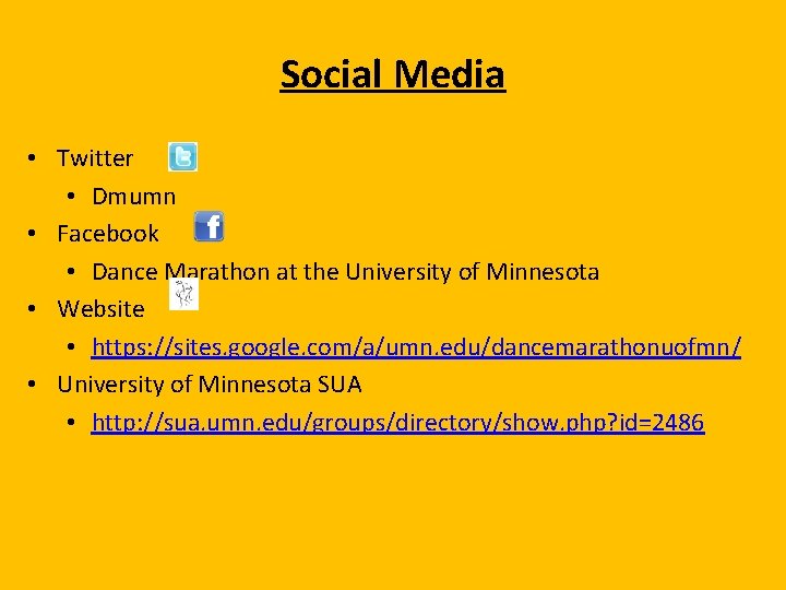 Social Media • Twitter • Dmumn • Facebook • Dance Marathon at the University