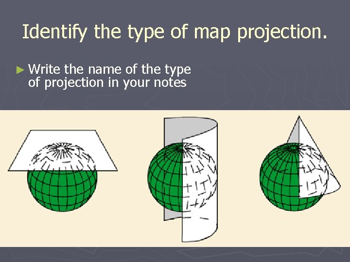 Identify the type of map projection. ► Write the name of the type of