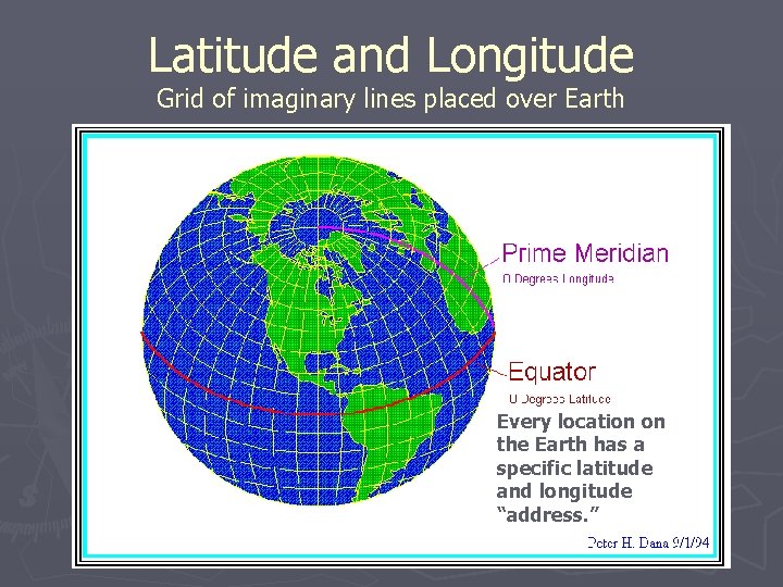 Latitude and Longitude Grid of imaginary lines placed over Earth Every location on the