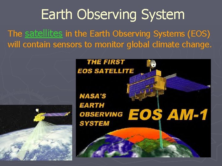 Earth Observing System The satellites in the Earth Observing Systems (EOS) will contain sensors
