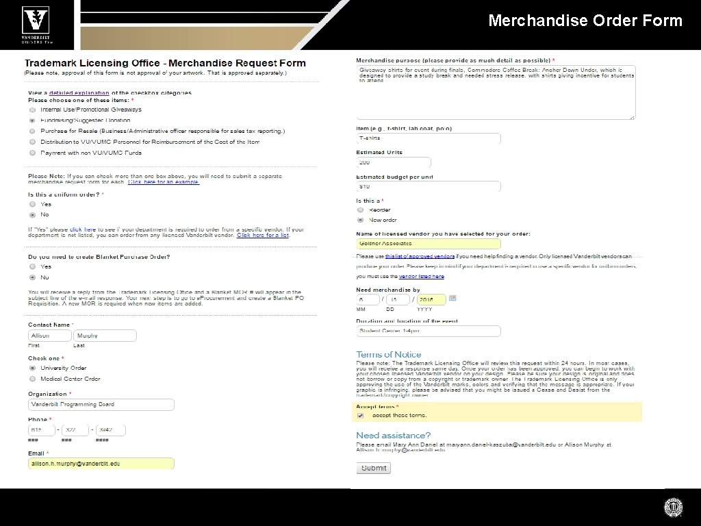 Merchandise Order Form 