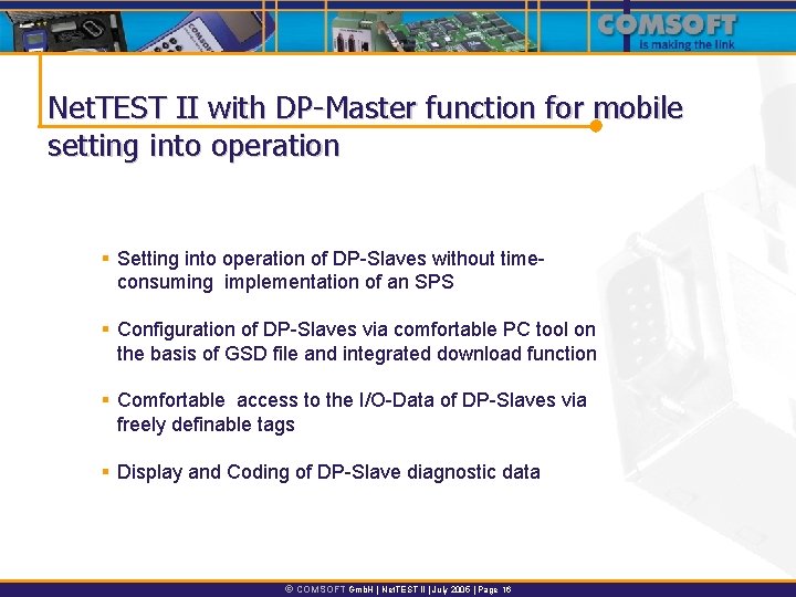 Net. TEST II with DP-Master function for mobile setting into operation § Setting into
