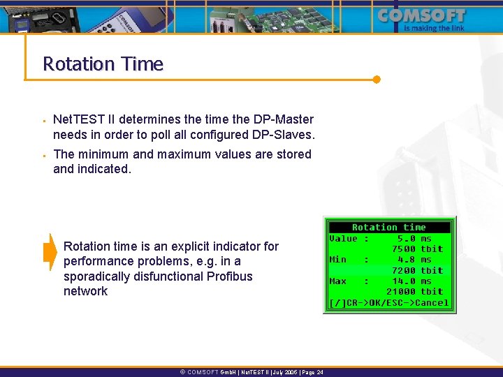 Rotation Time § § Net. TEST II determines the time the DP-Master needs in