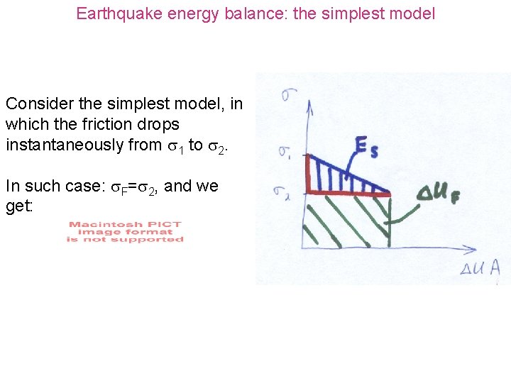 Earthquake energy balance: the simplest model Consider the simplest model, in which the friction