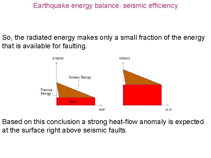 Earthquake energy balance: seismic efficiency So, the radiated energy makes only a small fraction