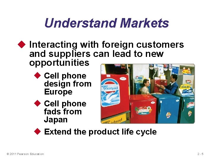 Understand Markets u Interacting with foreign customers and suppliers can lead to new opportunities