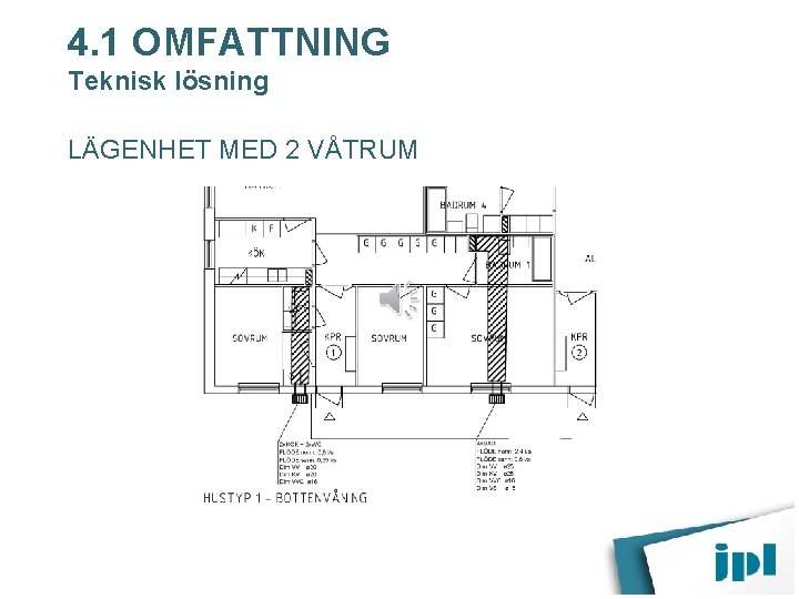 4. 1 OMFATTNING Teknisk lösning LÄGENHET MED 2 VÅTRUM 