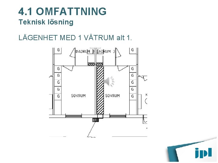 4. 1 OMFATTNING Teknisk lösning LÄGENHET MED 1 VÅTRUM alt 1. 