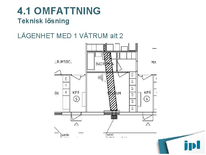 4. 1 OMFATTNING Teknisk lösning LÄGENHET MED 1 VÅTRUM alt 2 