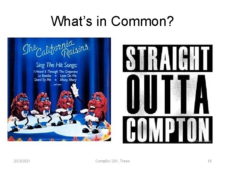What’s in Common? 2/23/2021 Comp. Sci 201, Trees 18 