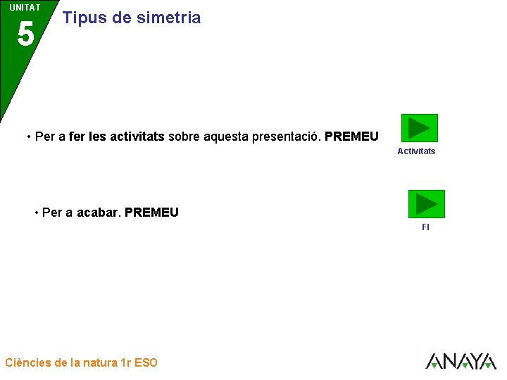 UNITAT UNIDAD 5 3 Tipus de simetria • Per a fer les activitats sobre