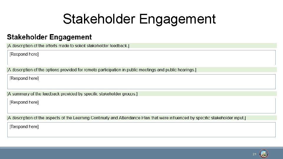Stakeholder Engagement 21 
