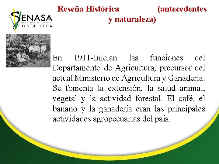 Reseña Histórica (antecedentes y naturaleza) • En 1911 -Inician las funciones del Departamento de