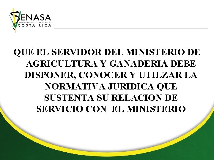 QUE EL SERVIDOR DEL MINISTERIO DE AGRICULTURA Y GANADERIA DEBE DISPONER, CONOCER Y UTILZAR