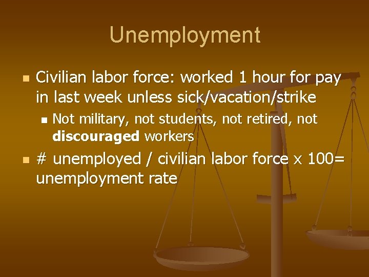 Unemployment n Civilian labor force: worked 1 hour for pay in last week unless