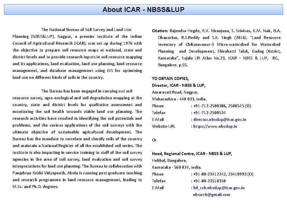 About ICAR - NBSS&LUP The National Bureau of Soil Survey and Land Use Planning