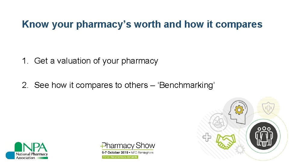 Know your pharmacy’s worth and how it compares 1. Get a valuation of your