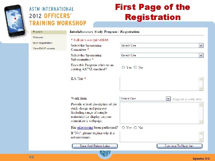 First Page of the Registration 45 September 2012 