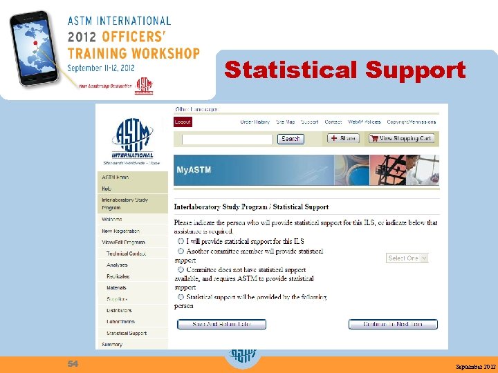 Statistical Support 54 September 2012 