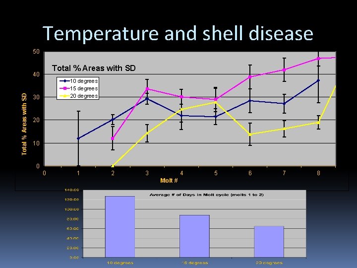 Temperature and shell disease 50 Total % Areas with SD 40 10 degrees 15