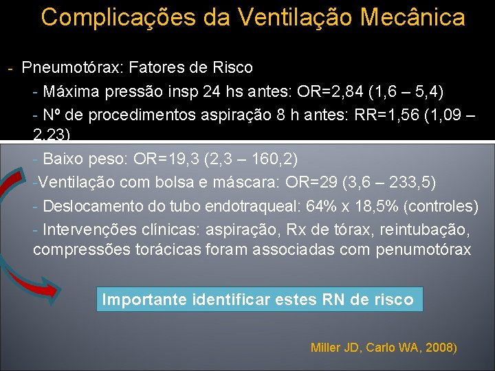 Complicações da Ventilação Mecânica - Pneumotórax: Fatores de Risco - Máxima pressão insp 24