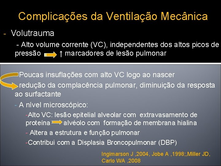 Complicações da Ventilação Mecânica - Volutrauma - Alto volume corrente (VC), independentes dos altos