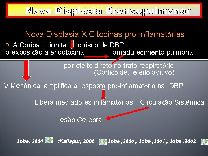 Nova Displasia X Citocinas pro-inflamatórias A Corioamnionite: o risco de DBP a exposição a