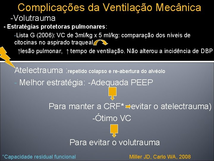 Complicações da Ventilação Mecânica -Volutrauma - Estratégias protetoras pulmonares: -Lista G (2006): VC de