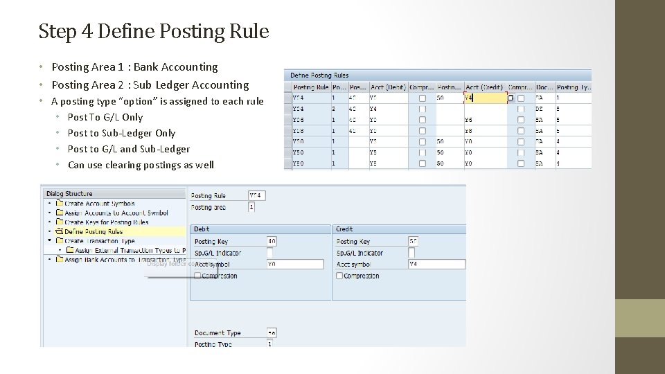Step 4 Define Posting Rule • Posting Area 1 : Bank Accounting • Posting Step 4 Define Posting Rule • Posting Area 1 : Bank Accounting • Posting