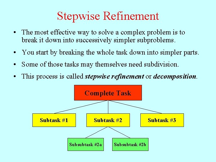Stepwise Refinement • The most effective way to solve a complex problem is to