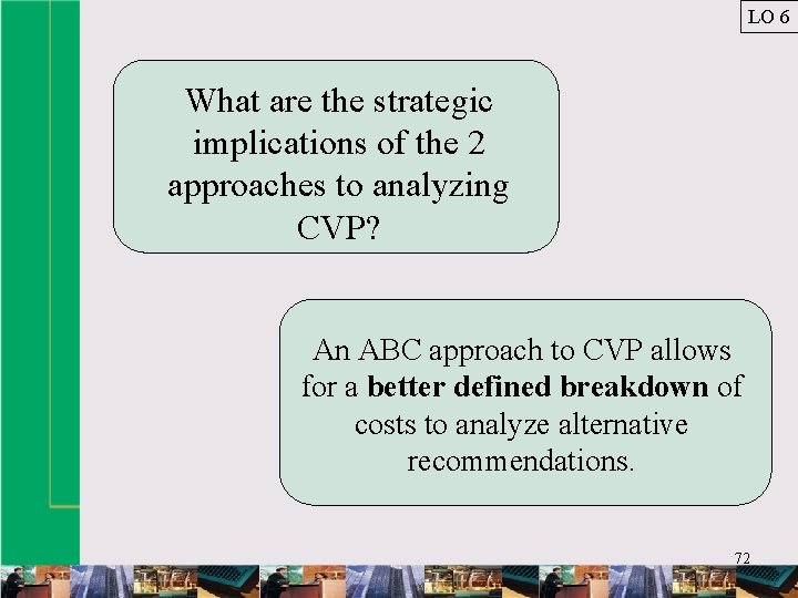 LO 6 What are the strategic implications of the 2 approaches to analyzing CVP?