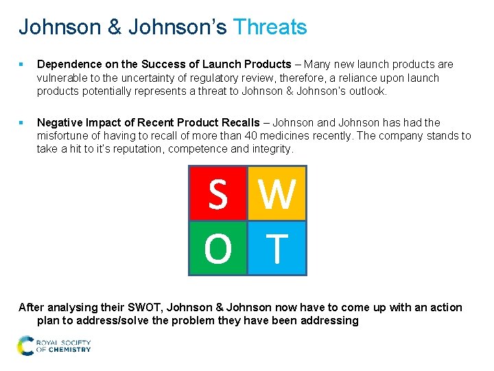 Johnson & Johnson’s Threats § Dependence on the Success of Launch Products – Many