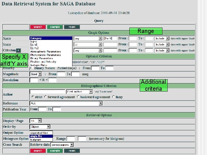 Range Specify X and Y axis Additional criteria 