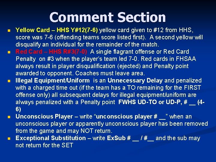 Comment Section n n Yellow Card – HHS Y#12(7 -6) yellow card given to