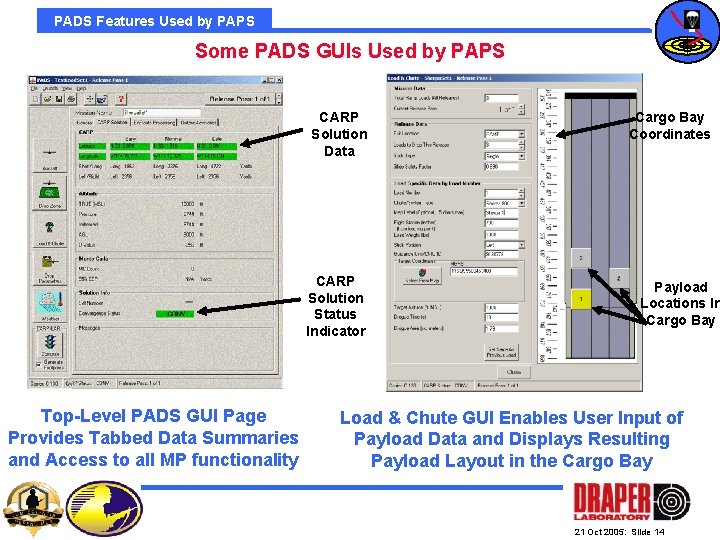 PADS Features Used by PAPS Some PADS GUIs Used by PAPS CARP Solution Data