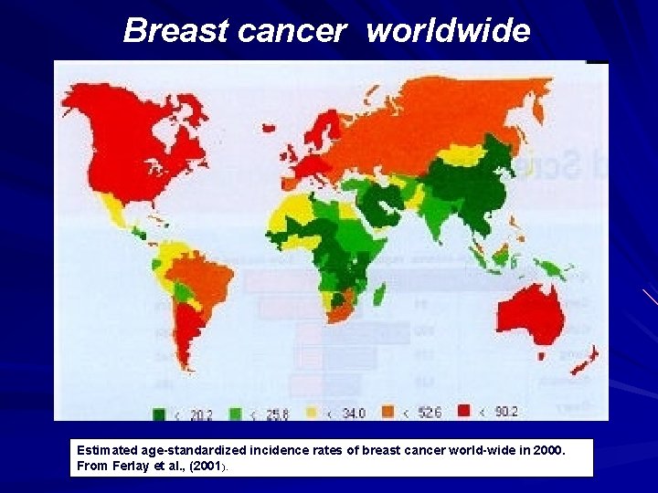 Breast cancer worldwide Estimated age-standardized incidence rates of breast cancer world-wide in 2000. From