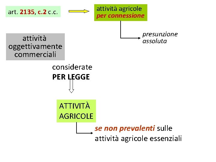 attività agricole per connessione art. 2135, c. 2 c. c. attività oggettivamente commerciali presunzione