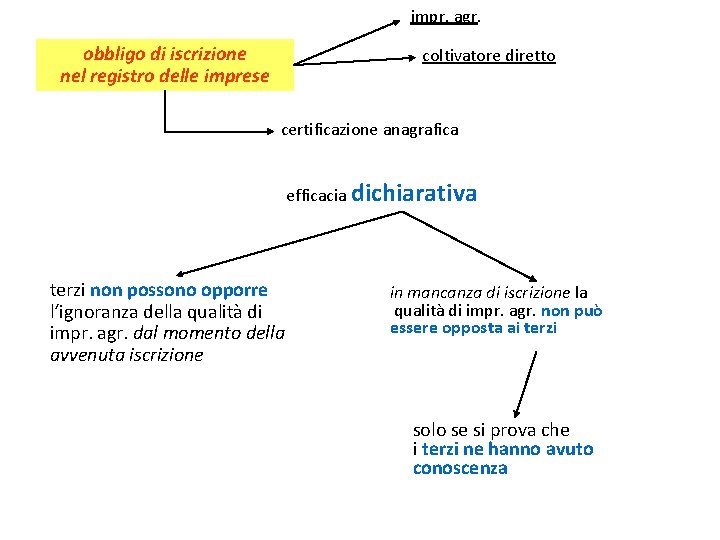 impr. agr. obbligo di iscrizione nel registro delle imprese coltivatore diretto certificazione anagrafica efficacia