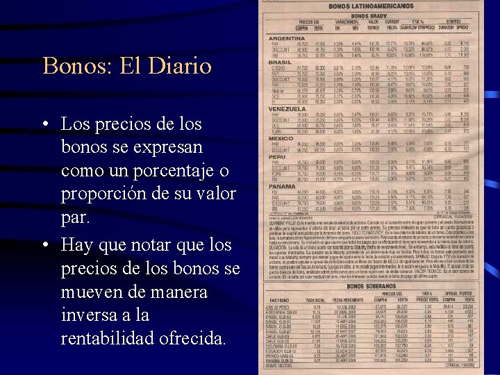 Bonos: El Diario • Los precios de los bonos se expresan como un porcentaje