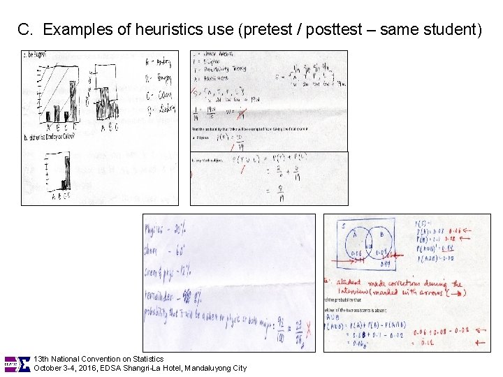 C. Examples of heuristics use (pretest / posttest – same student) 13 th National