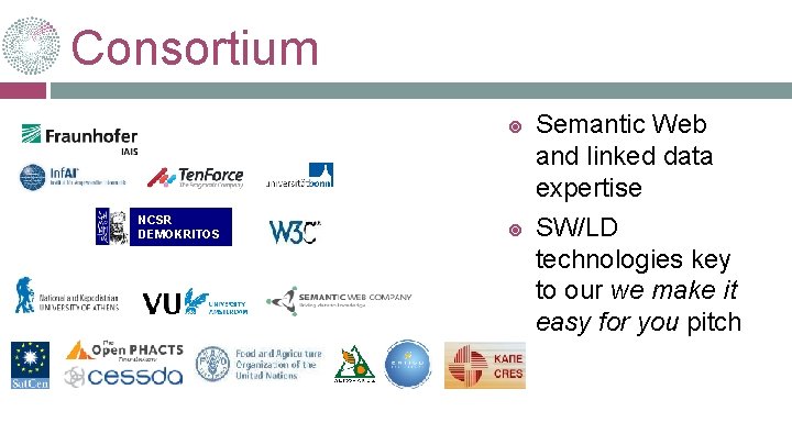 Consortium NCSR DEMOKRITOS Semantic Web and linked data expertise SW/LD technologies key to our